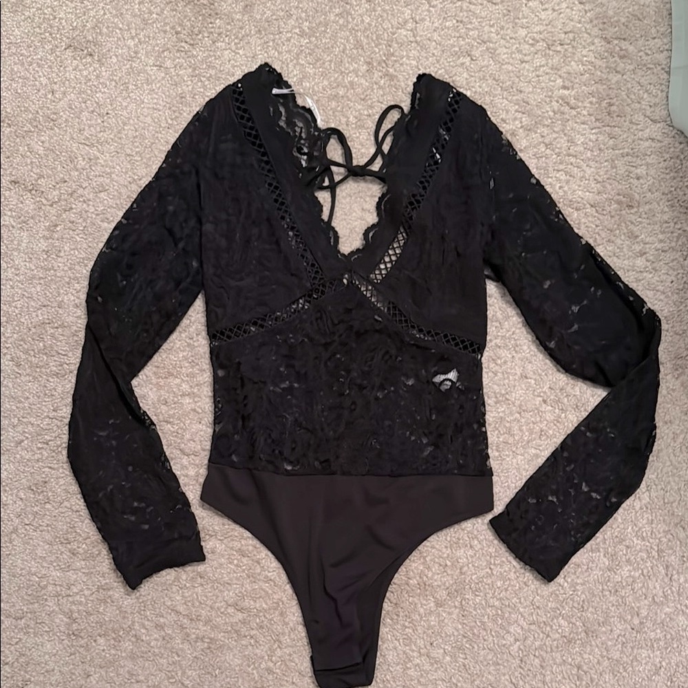 Lulus Elegant Black Lace Bodysuit. New with tags. Size S.